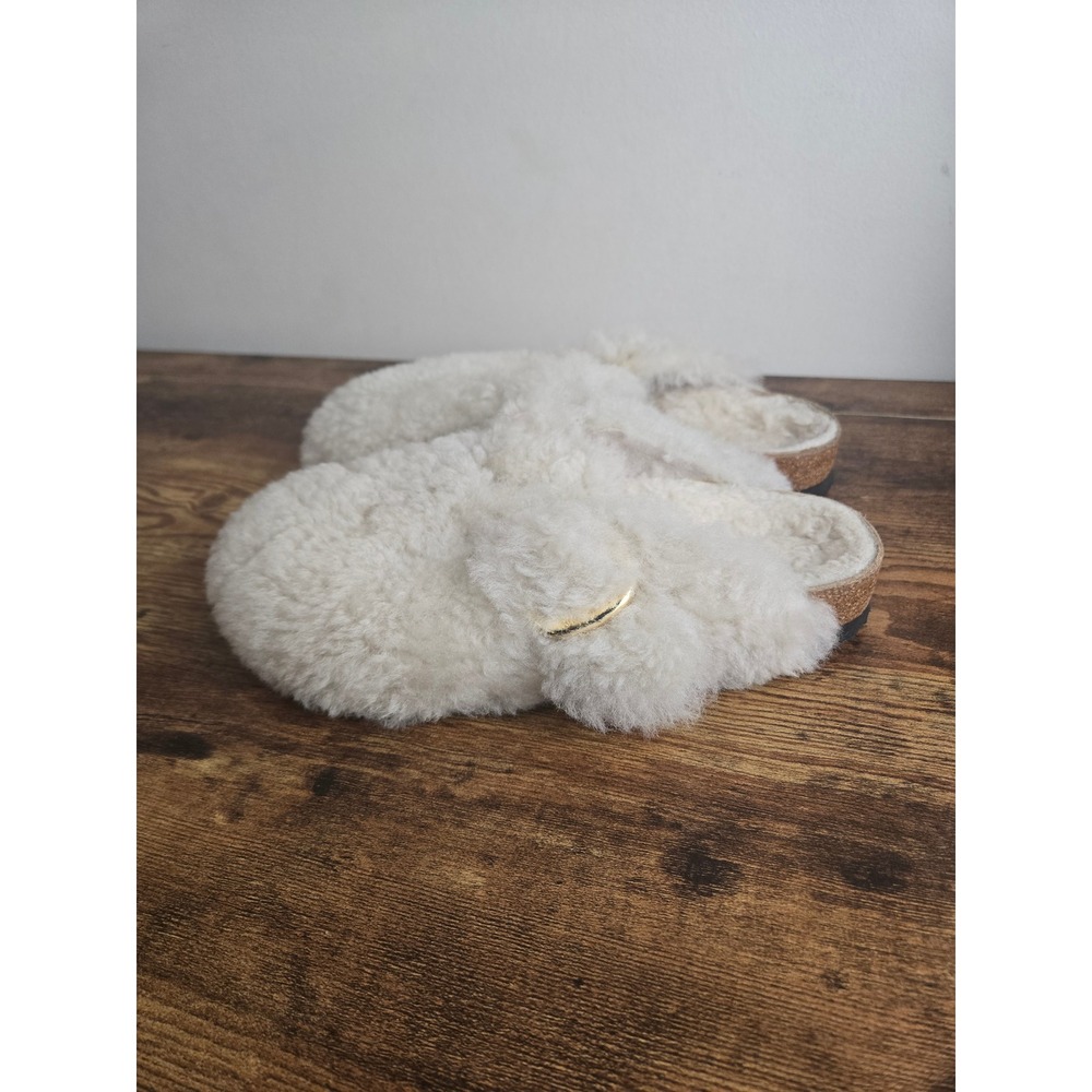 Birkenstock Arizona Big Buckle Teddy Shearling Slippers White Gold Size 37 7